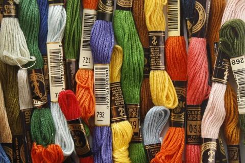 A pile of colorful embroidery floss