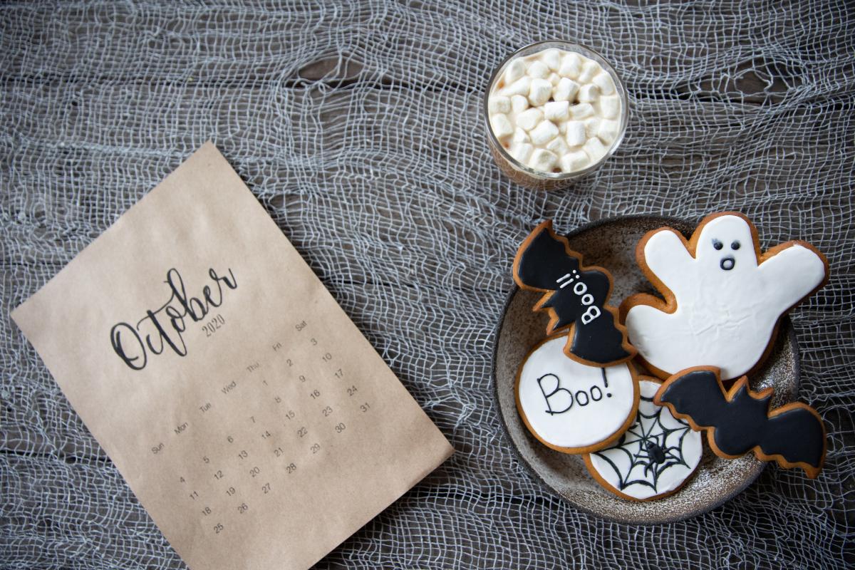 halloween cookies on a spooky background